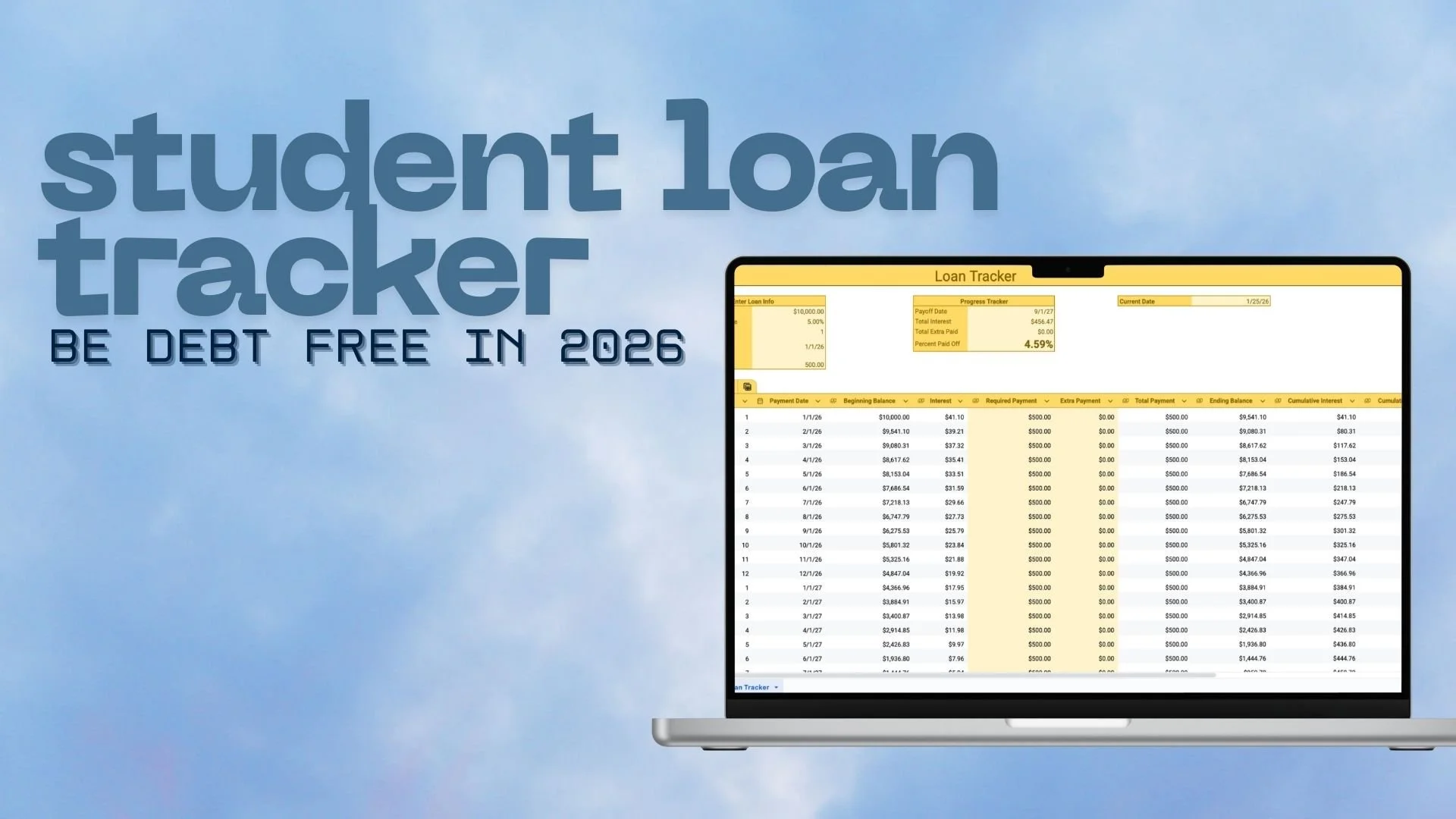 Minimalist Student Loan Tracker Spreadsheet (Google Sheets)