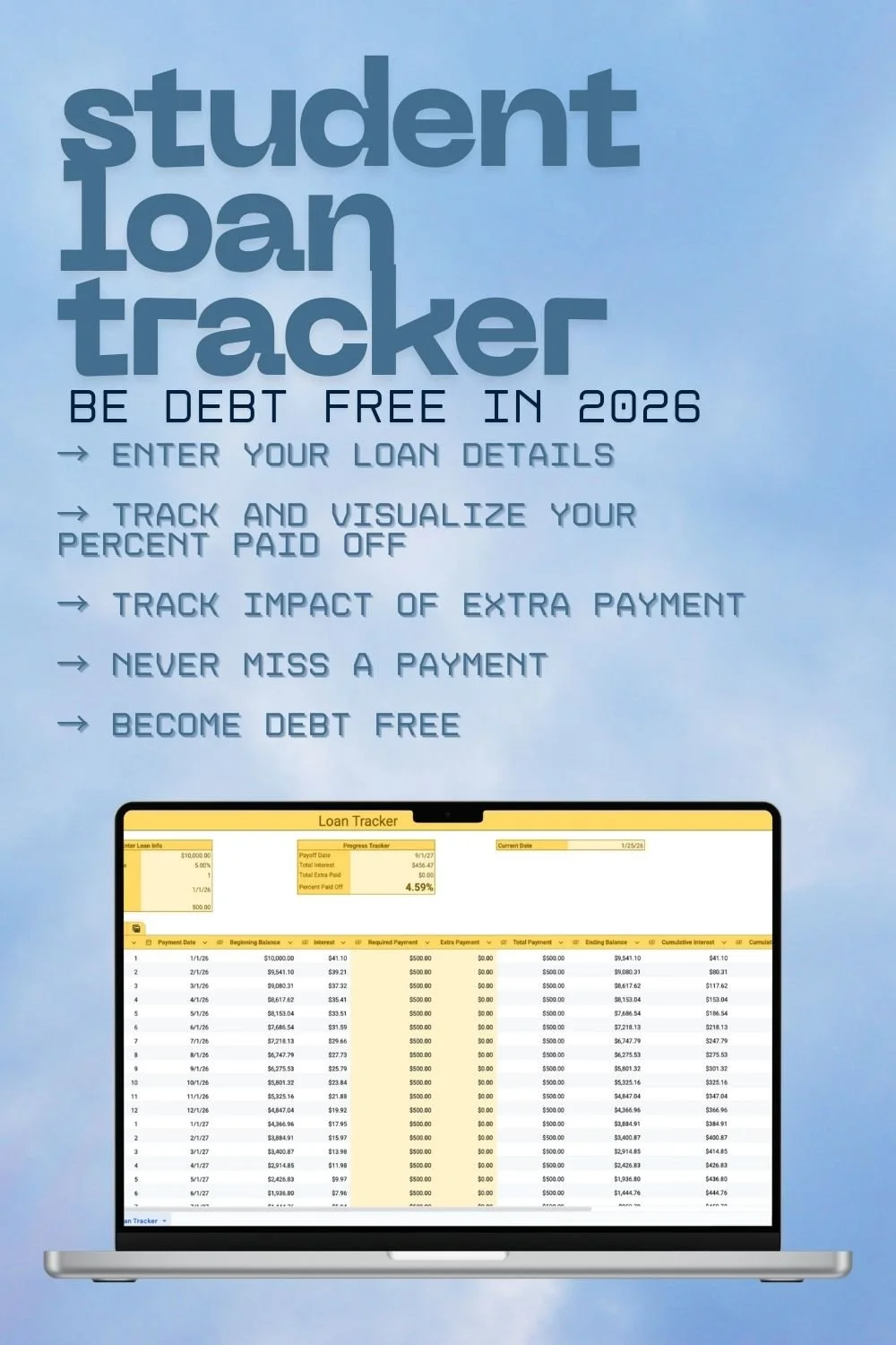 Minimalist Student Loan Tracker Spreadsheet (Google Sheets)