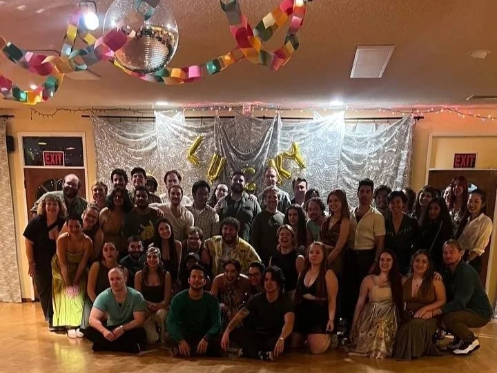 Group photo of YCD Studio students at a monthly social dance party in Hermosa Beach