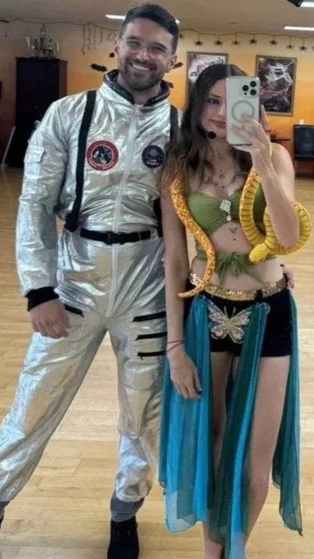 Two YCD Studio students in costume at the Halloween social dance in Hermosa Beach