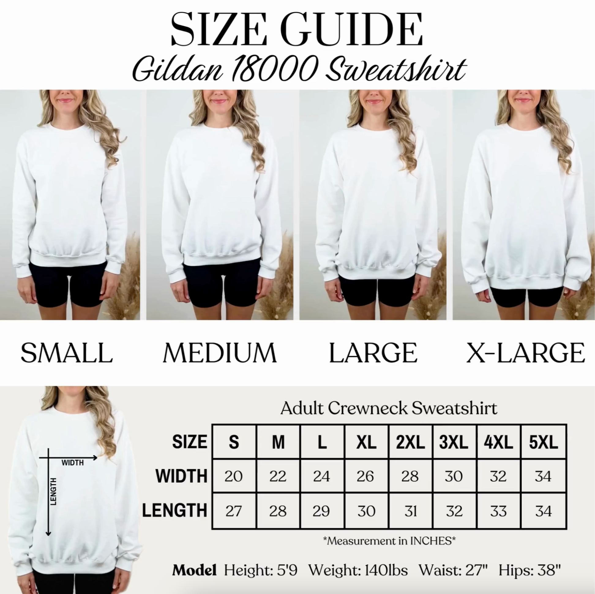gildan 1800 sweatshirt size guide