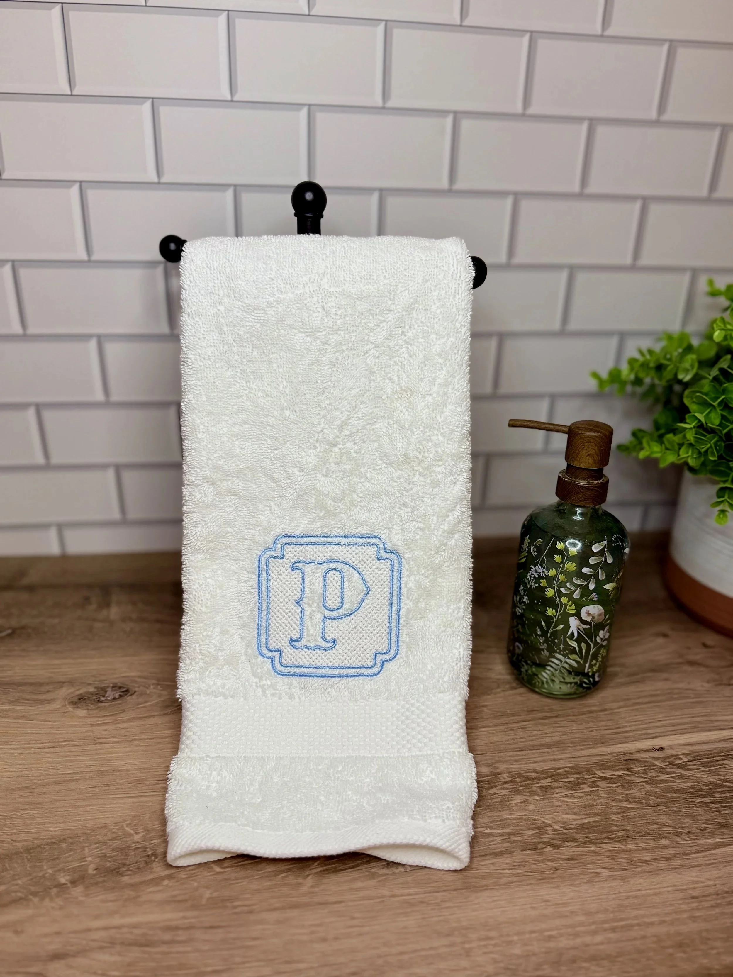 embroidered monogram hand towel
