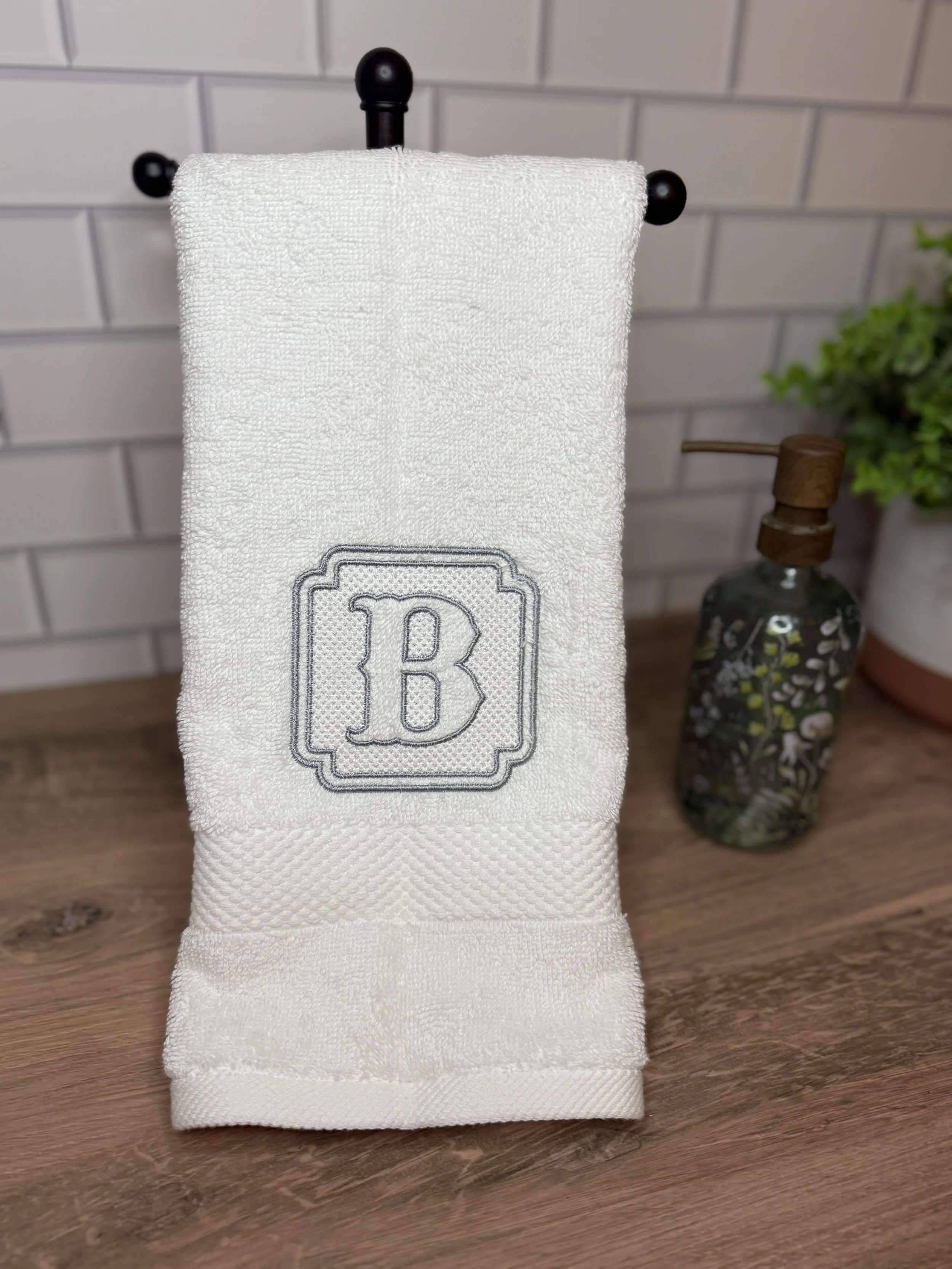 embroidered monogram hand towel