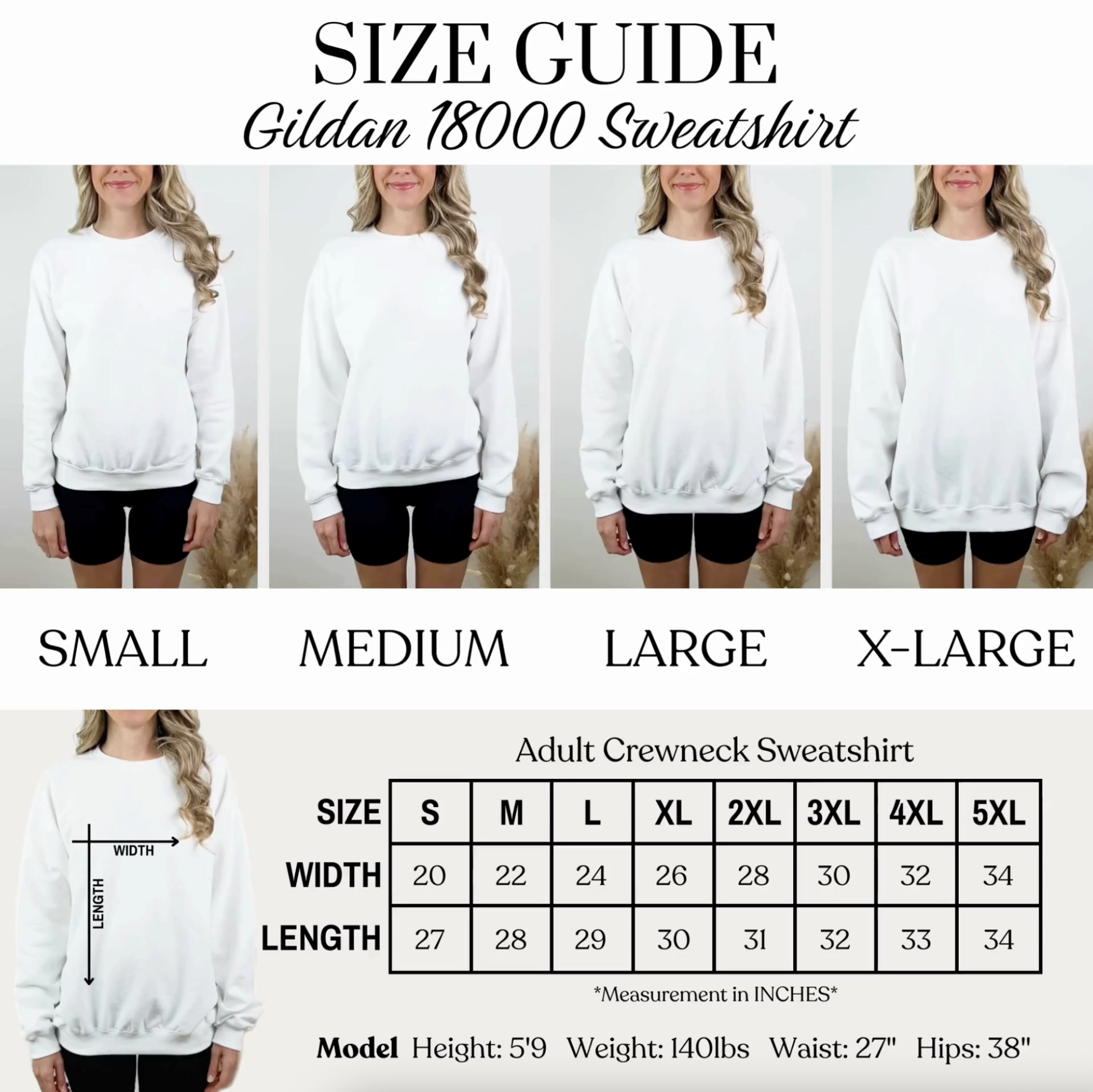 gildan 1800 sweatshirt size guide