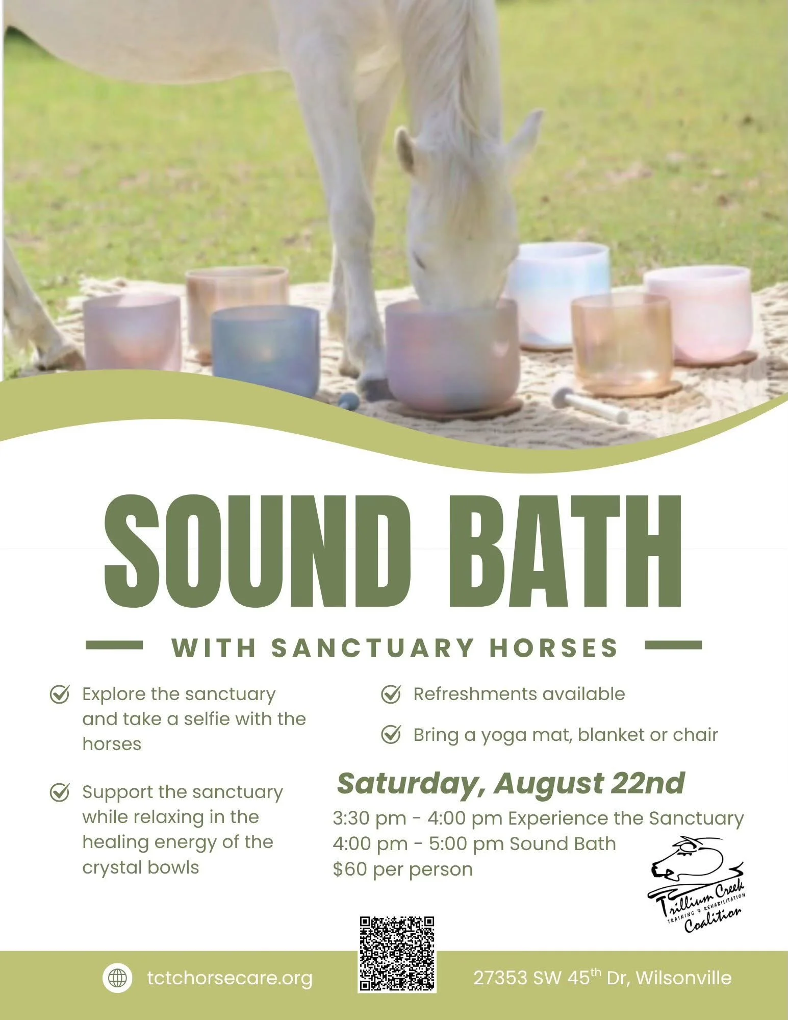 Join us for a unique, meditative experience, which combines an enchanting afternoon sound bath, created while weaving in the magnetic energy fields of our sanctuary horses. Come and delight in this transformative healing event and support this fundra
