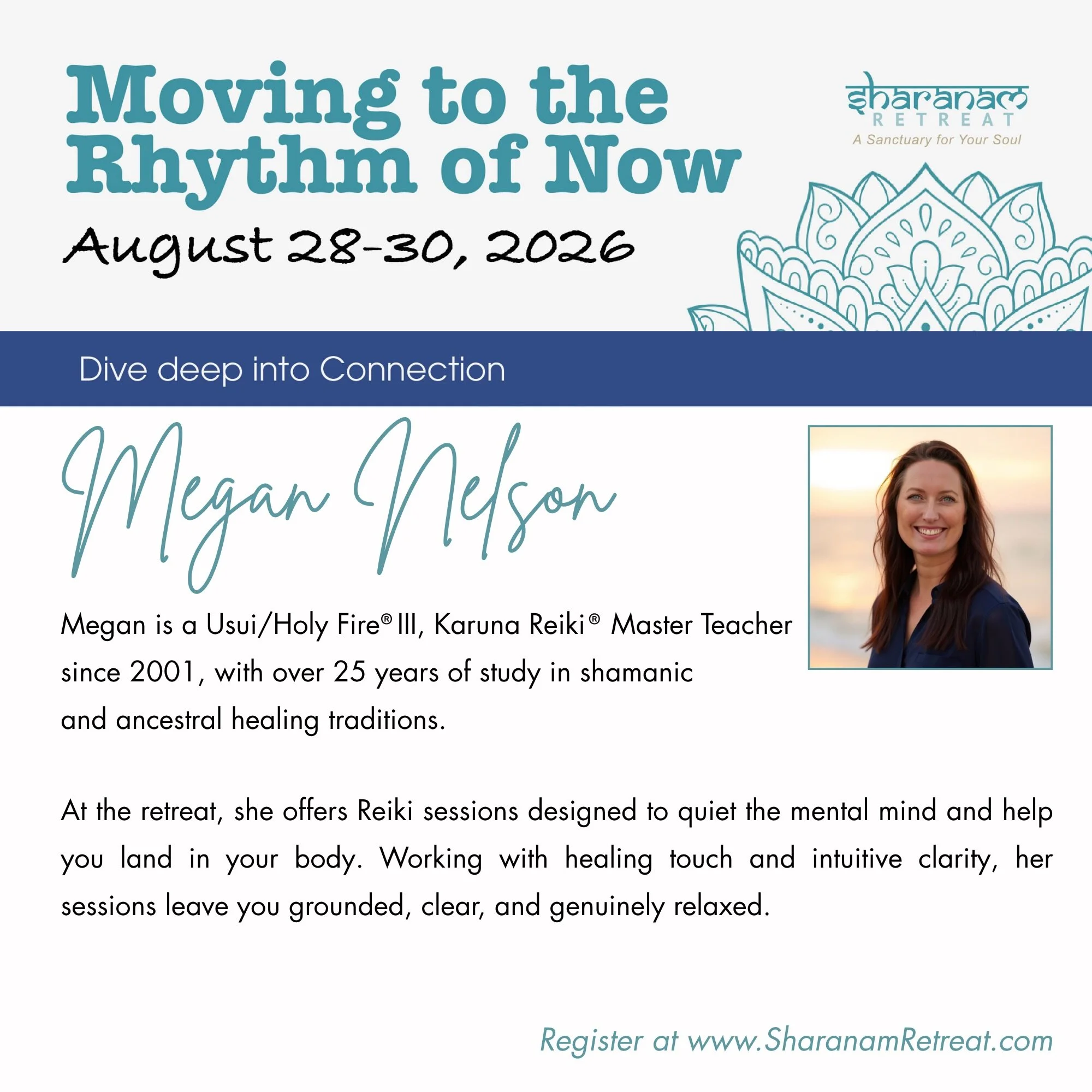 Announcing Megan Nelson to our Healing Tent! Capture the energy of the weekend with a powerful Reiki session.
