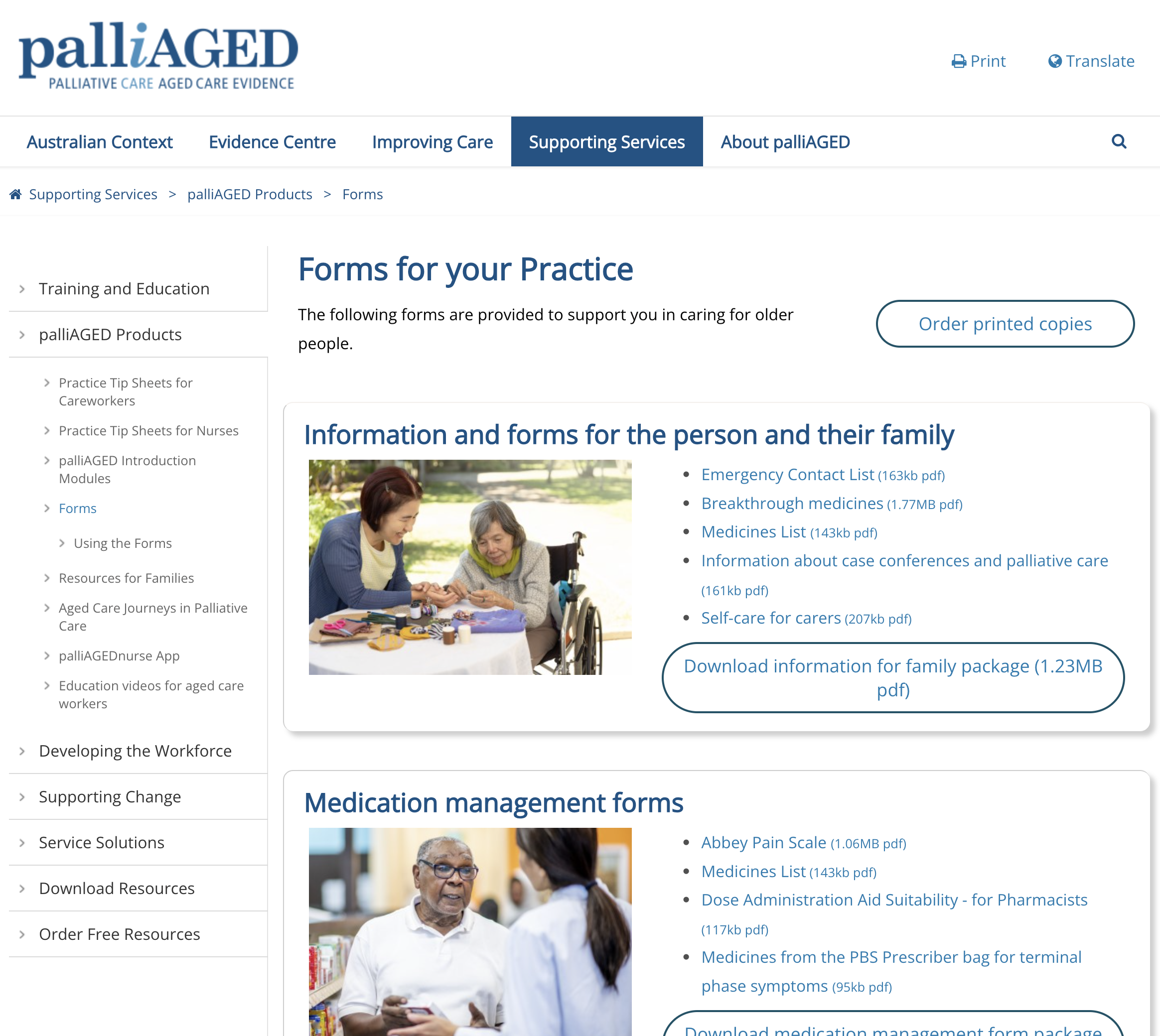 palliAGED Information and Forms for the Person and their Family