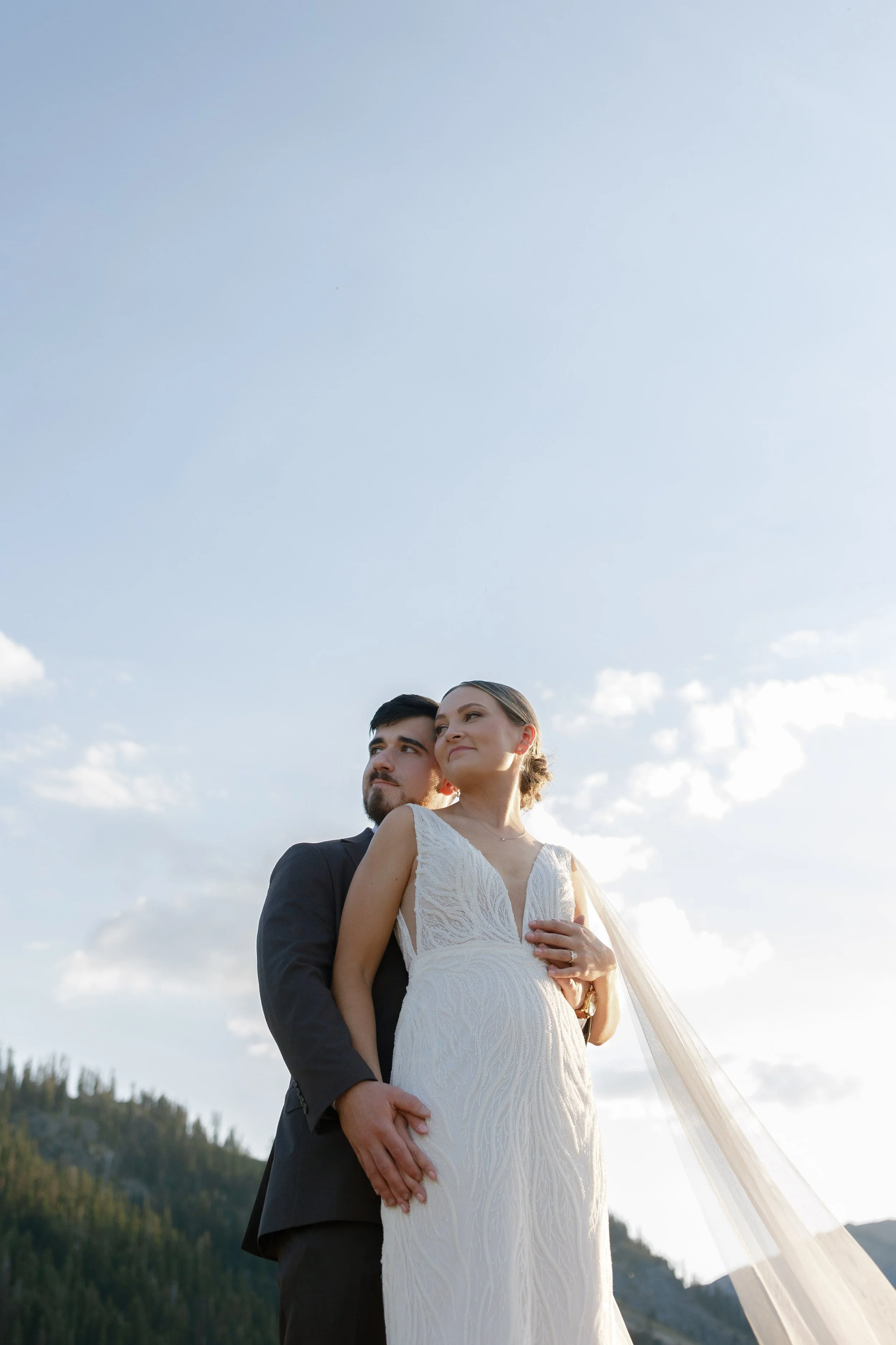 Lake Tahoe wedding at Everline Resort with mountain views, tented outdoor celebration captured by a Northern California wedding photographer.
