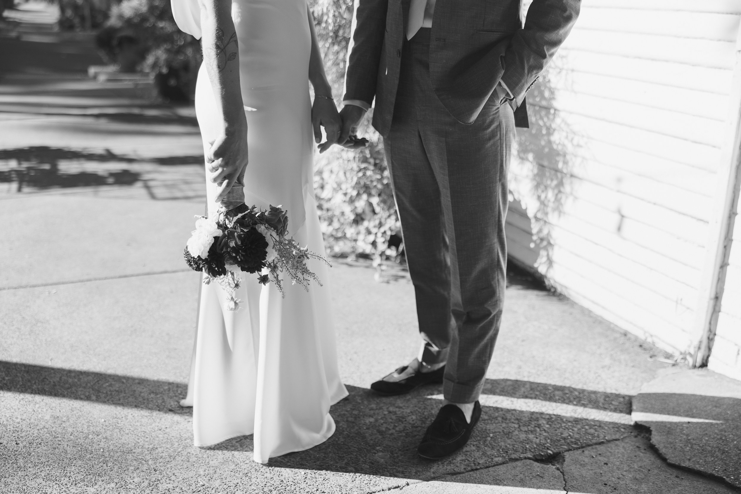Everline Resort Lake Tahoe wedding with mountain views, couple walking along a scenic outdoor path.