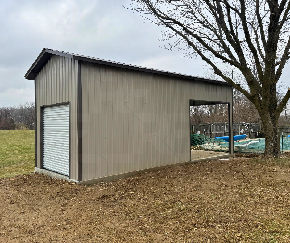 Brookville, Ohio custom pool house with outdoor gathering space and storage.