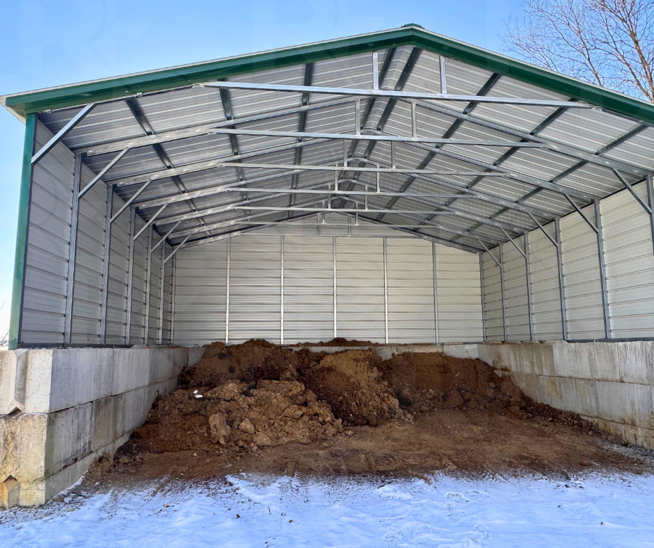 Interior of steel building designed for bulk material storage