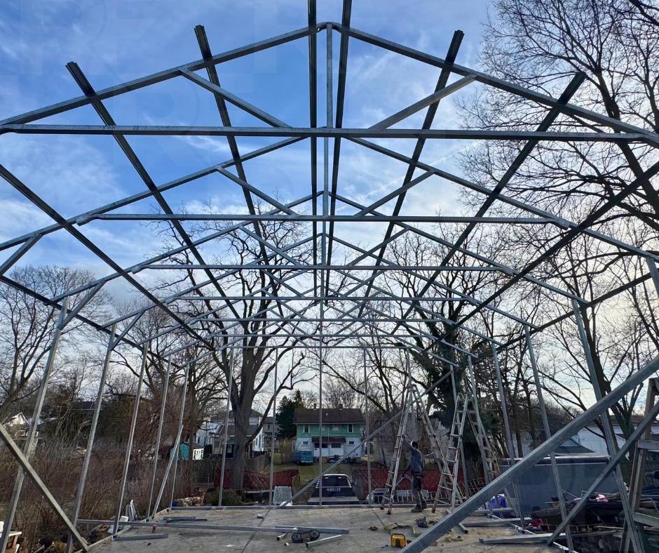 Custom steel garage serving the Indianapolis, Indiana area with a traditional residential appearance.