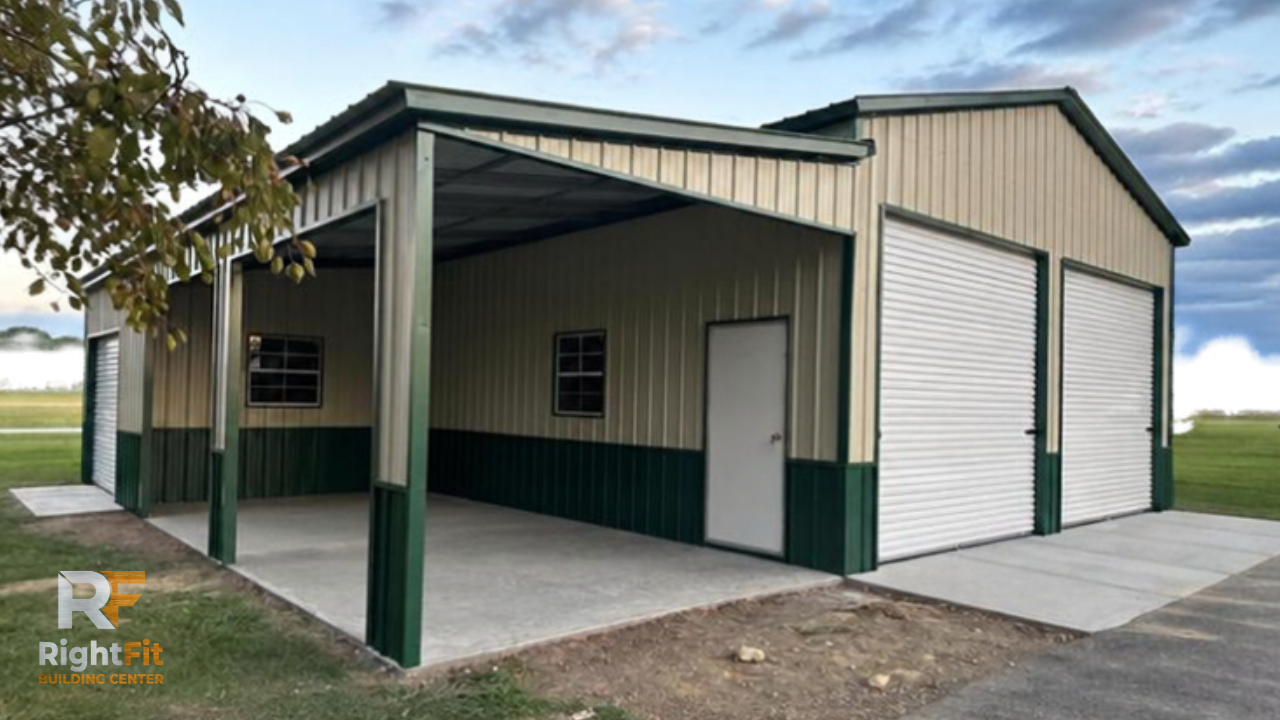 24x35x12 metal garage with attached lean-to in Mount Sterling, Ohio