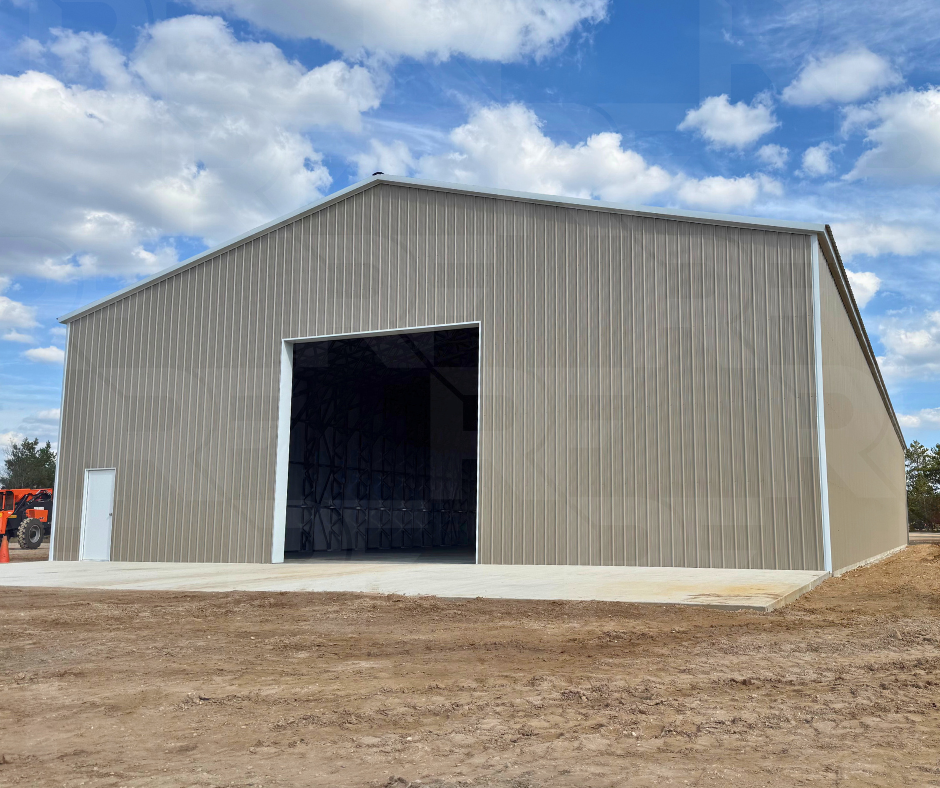 Commercial metal building featuring two 14x14 roll-up doors