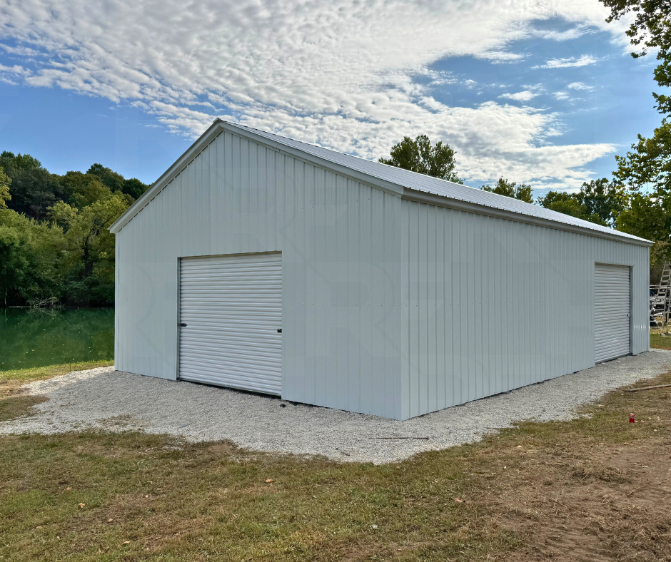 Front corner view of The Majestic Mirage metal garage in Dayton, Ohio