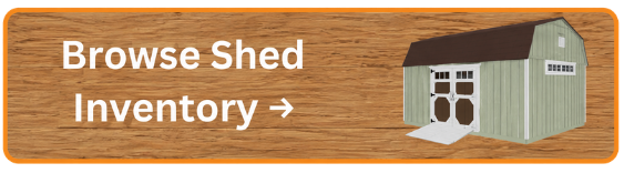 3D image of a green shed with transom widows and a ramp, going to inventory link