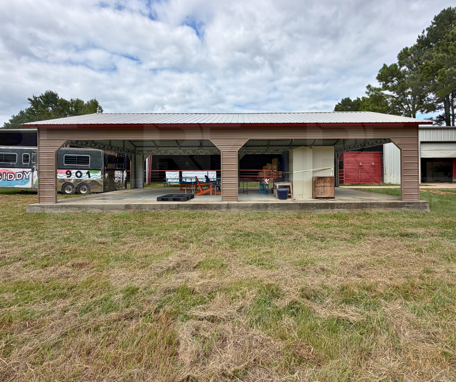 Custom metal pavilion with one-foot roof overhangs