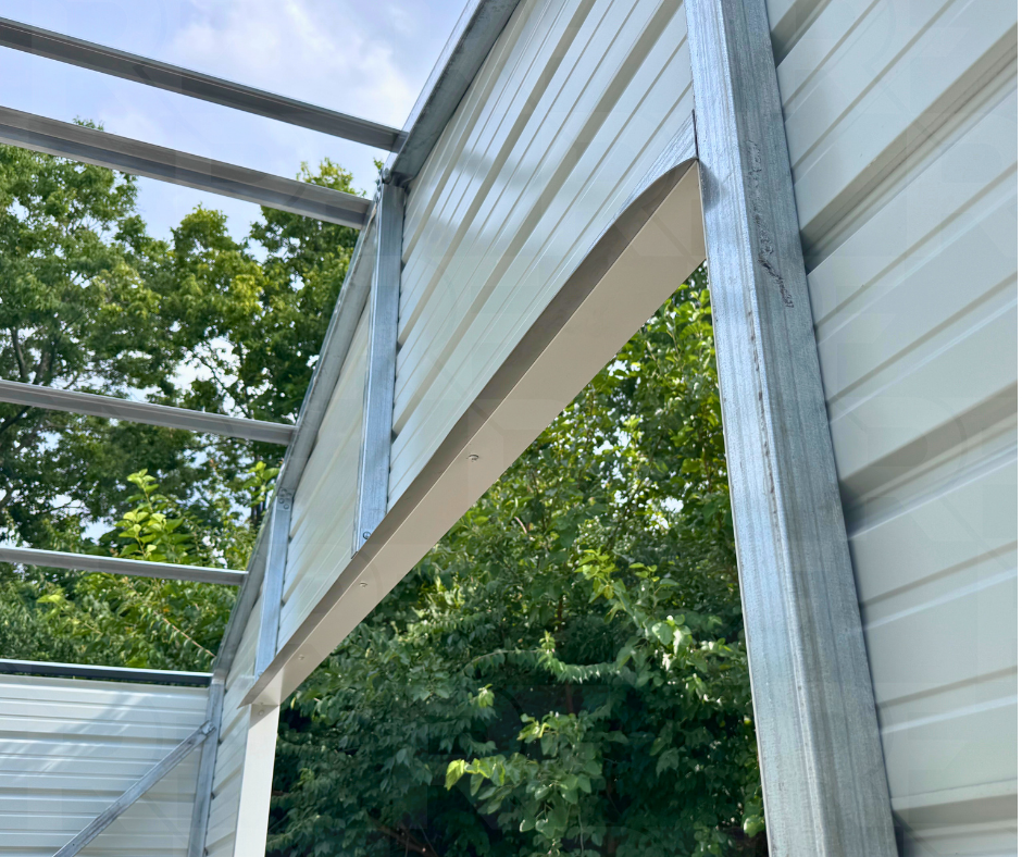 8x8 roll-up garage door on a completed steel storage building