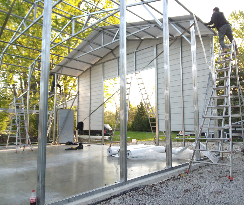 Custom steel garage with vertical roof in Ohio