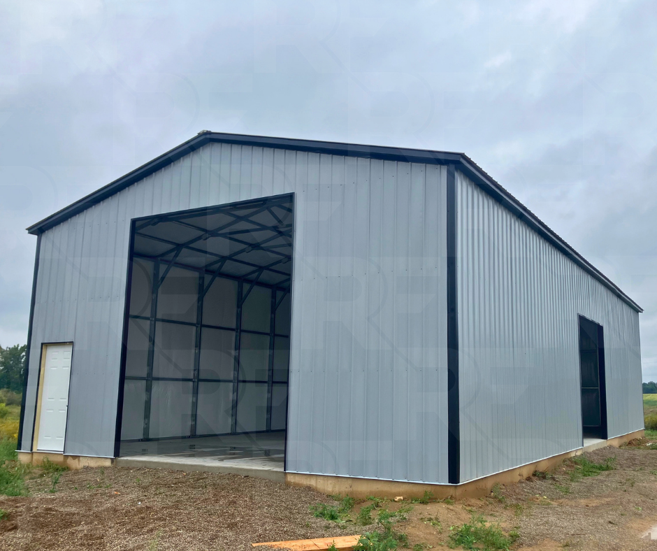1. The Long Haul 30x60 metal building with large garage openings