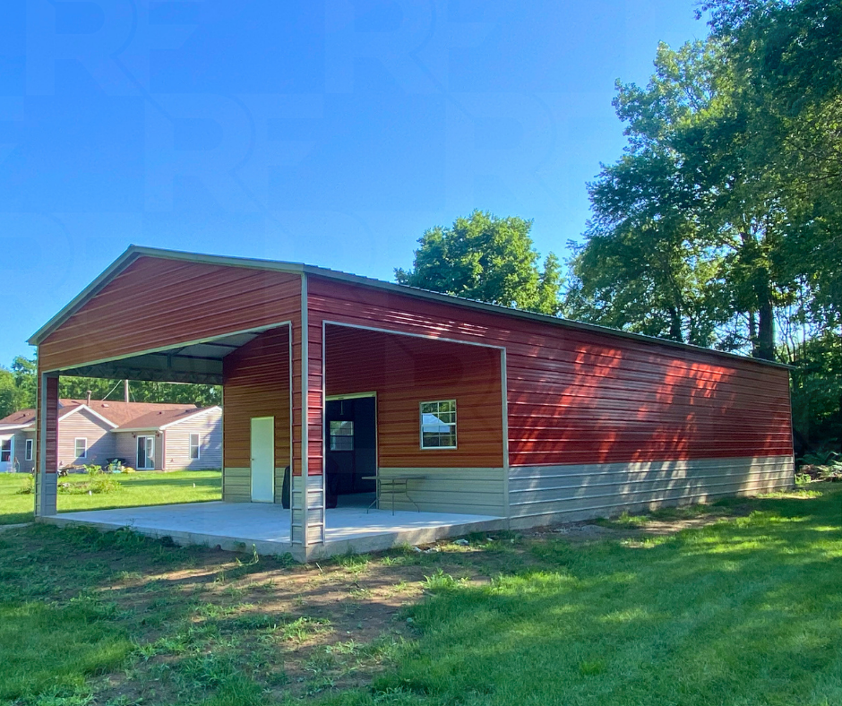 Covered 15×30 porch on custom metal building in South Vienna