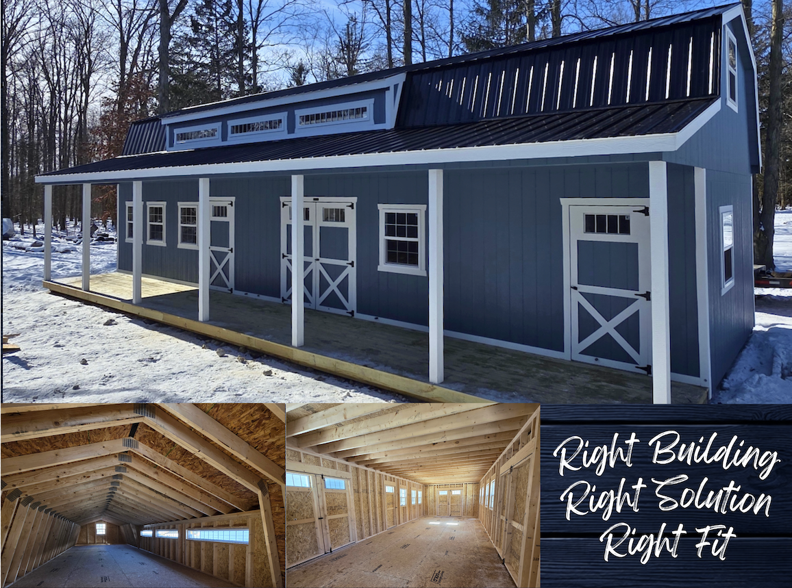 2 Story Barn Shed in Ohio, with a 6' Porch and Dormer with transom windows