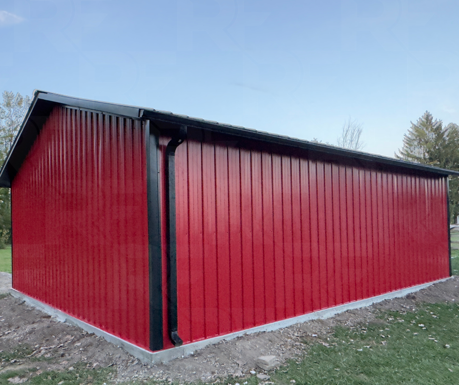 Metal building designed for backyard hangout and recreation space
