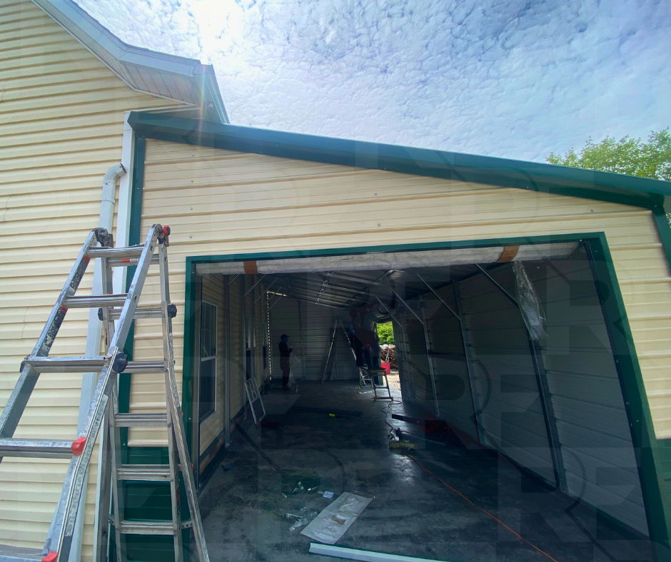 12×35 metal garage addition attached to existing home in West Jefferson Ohio