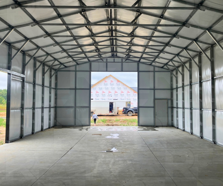 Metal building with 14x14 framed garage door opening