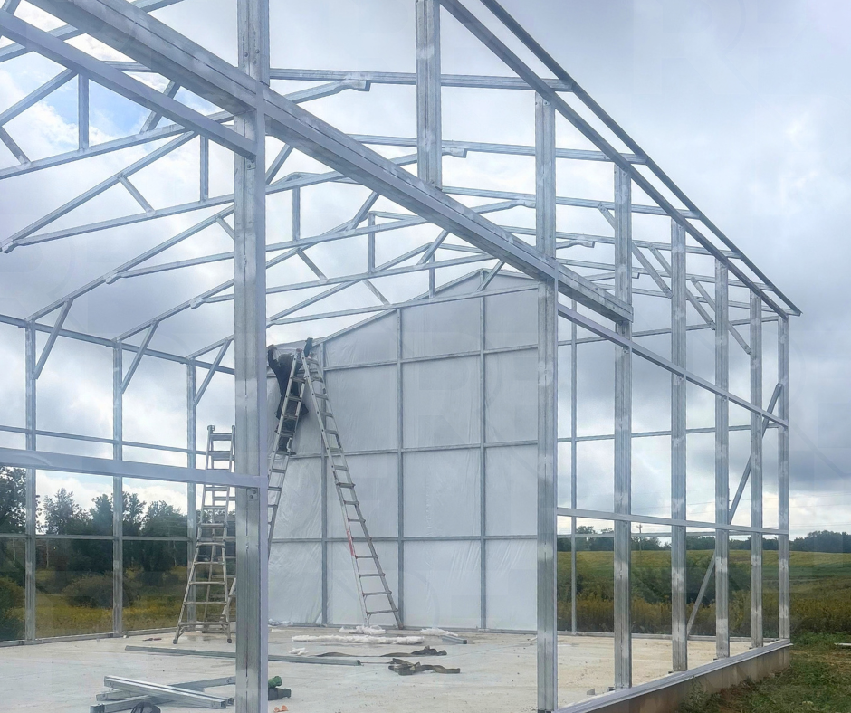Large metal garage with 14-foot sidewalls