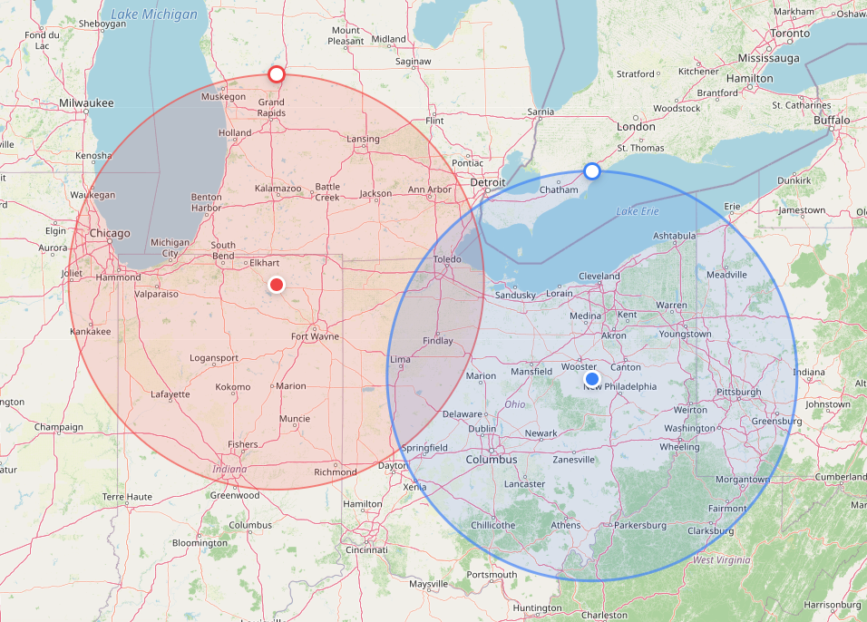 RightFit Building Center 2 Story Barn Coverage Map, covering much of Ohio, Indiana and Michigan