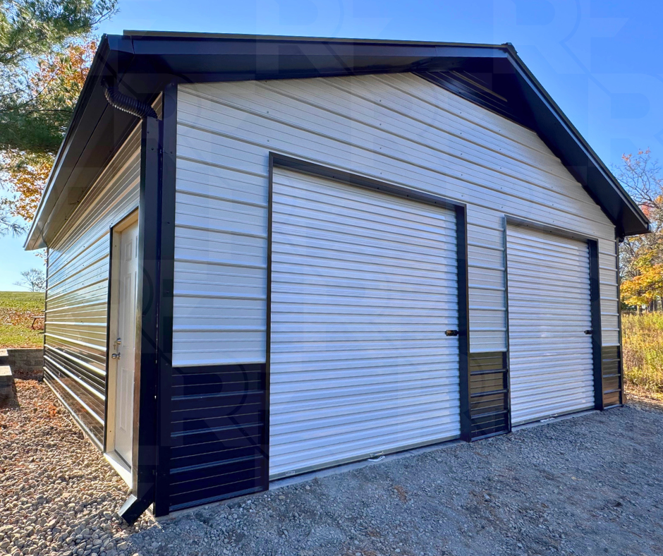 Steel garage interior showing enclosed storage space