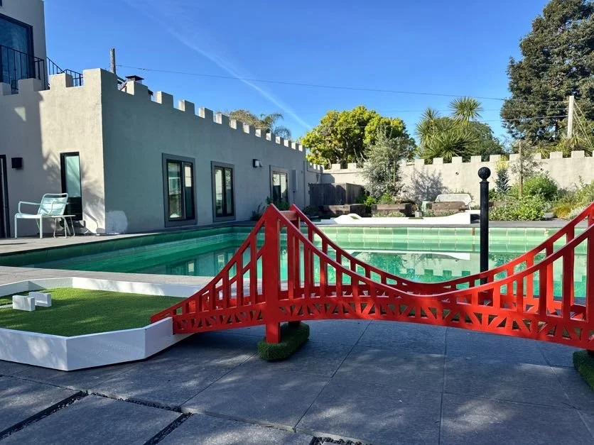 One of Perfect Nine's mini golf holes, a model of the Golden Gate Bridge.