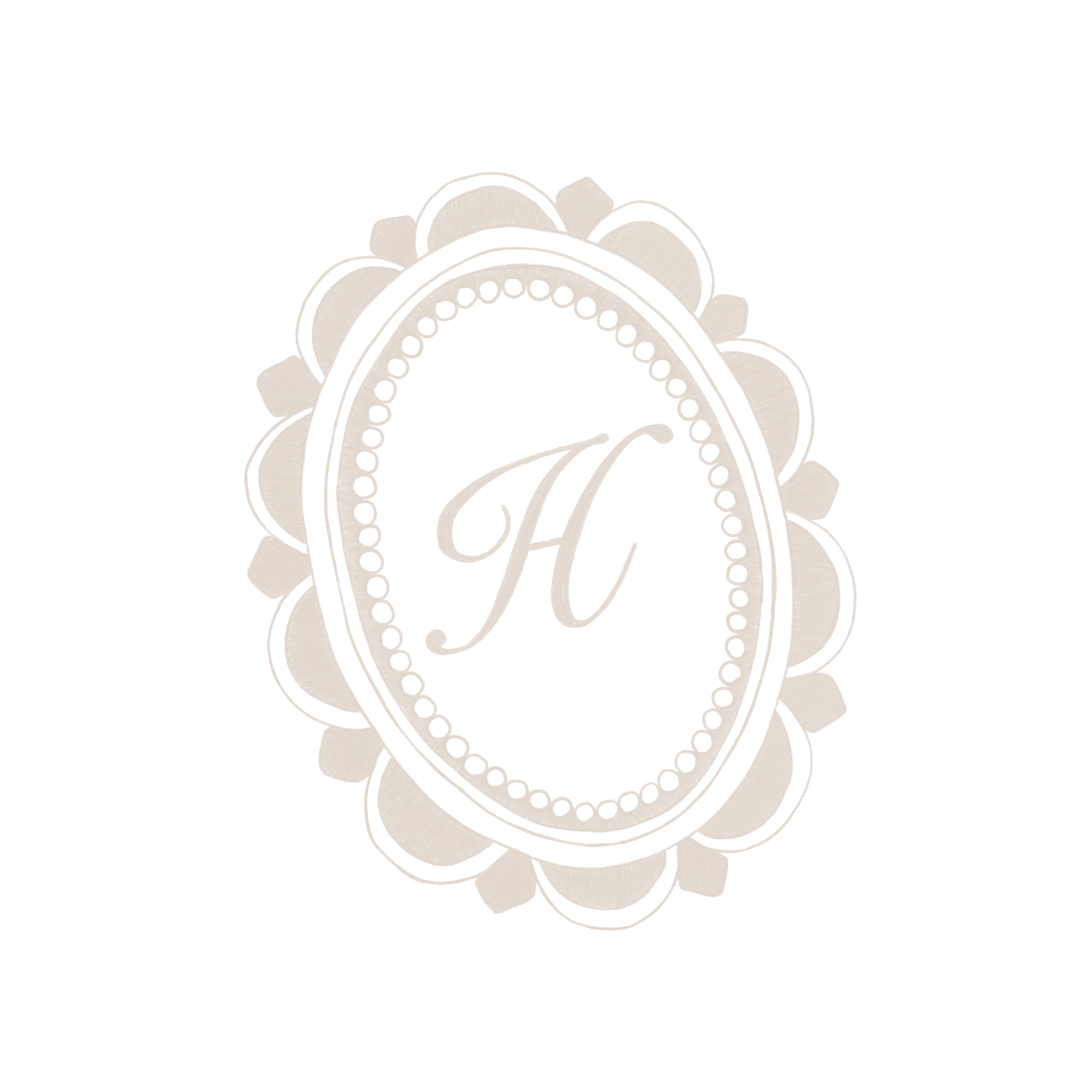 Light colored, ornate, oval-shaped frame emblem featuring a stylized letter 'H' - an Heirloom Media Co customized brand illustration