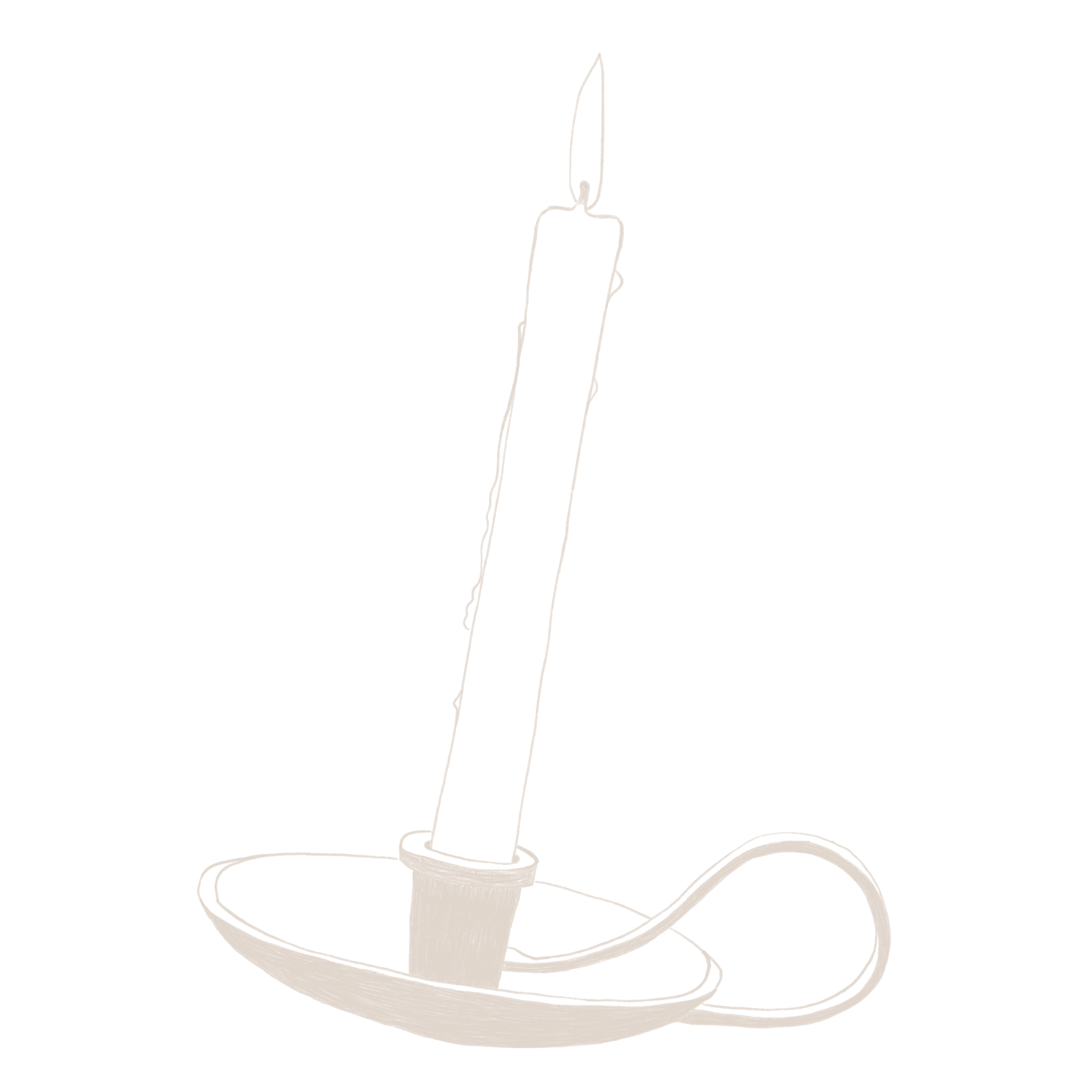 Line drawing of a lit candle placed in a vintage-style candle holder, with a handle extending from the holder's side - an Heirloom Media Co customized brand illustration
