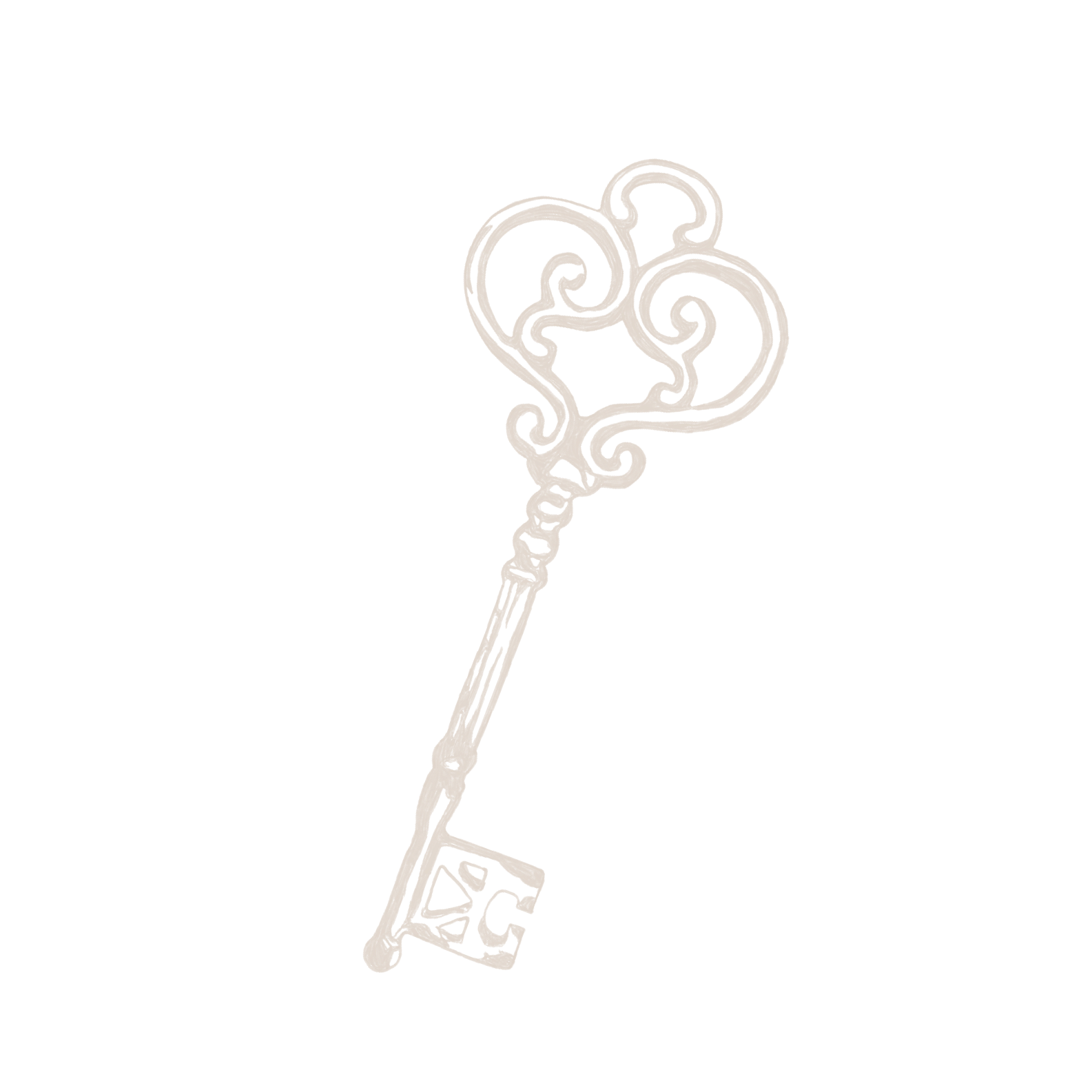A vintage skeleton key with ornate design on the bow - an Heirloom Media Co custom brand illustration