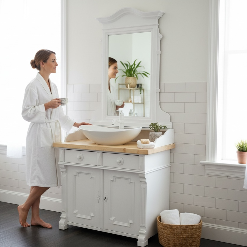 Antike Kommode Waschtisch Badschrank mit Spiegel + Waschbecken