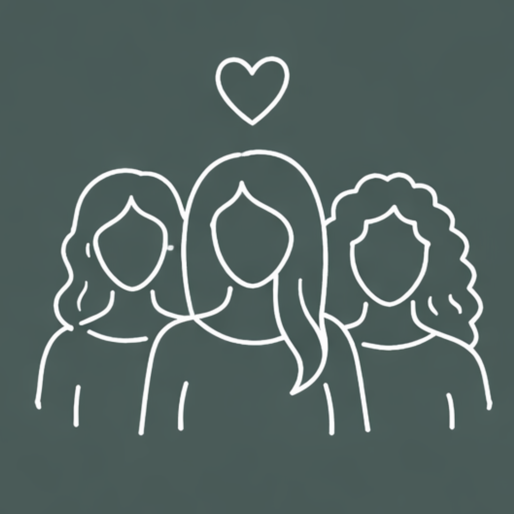 Line drawing of three women with a heart above their heads.