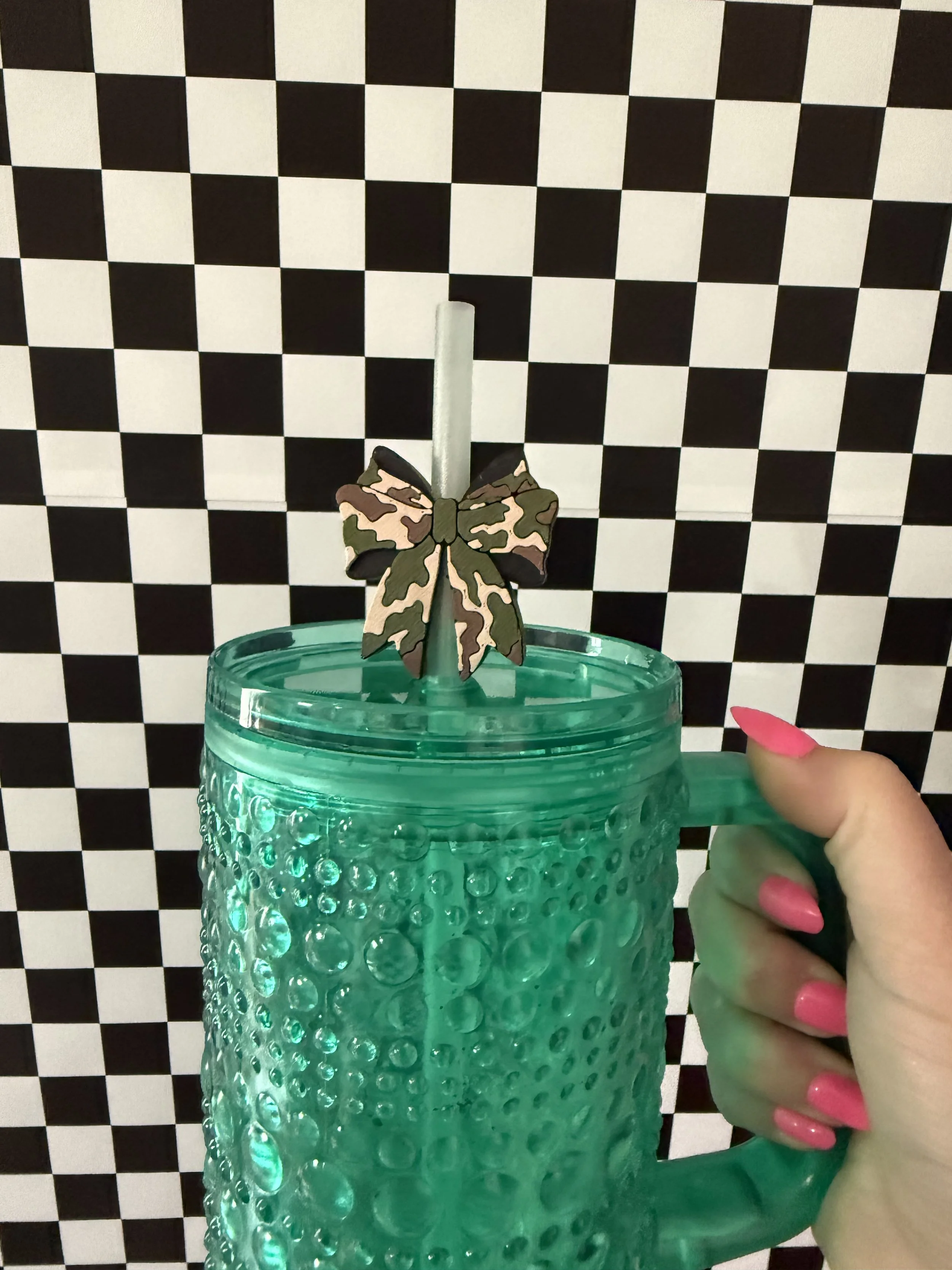 Camo Bow Straw Topper