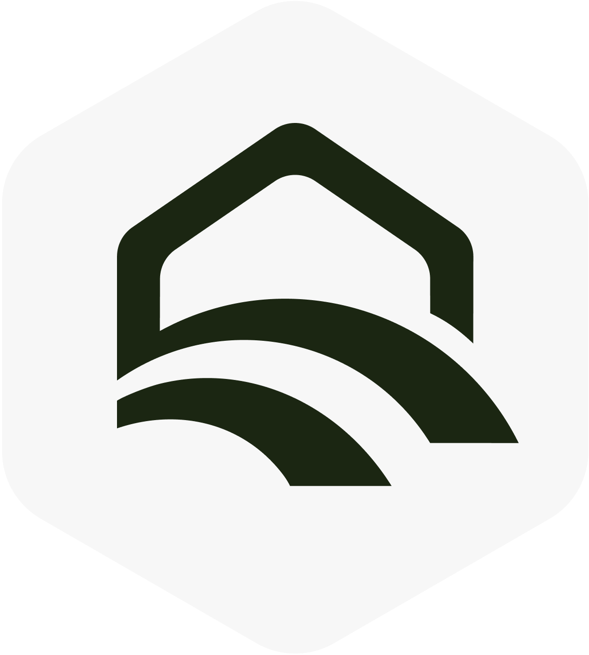 Icon of a house with wireless signal bars underneath, representing smart home technology or connectivity.