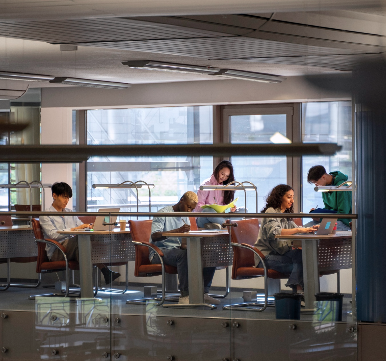 Students studying in a library