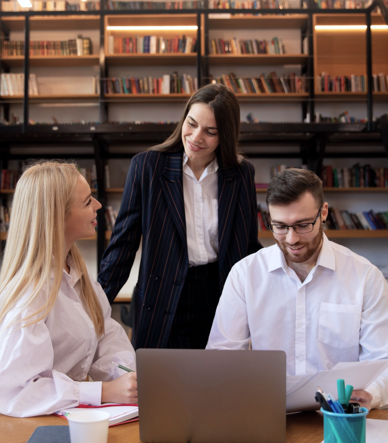 A group of students discussing