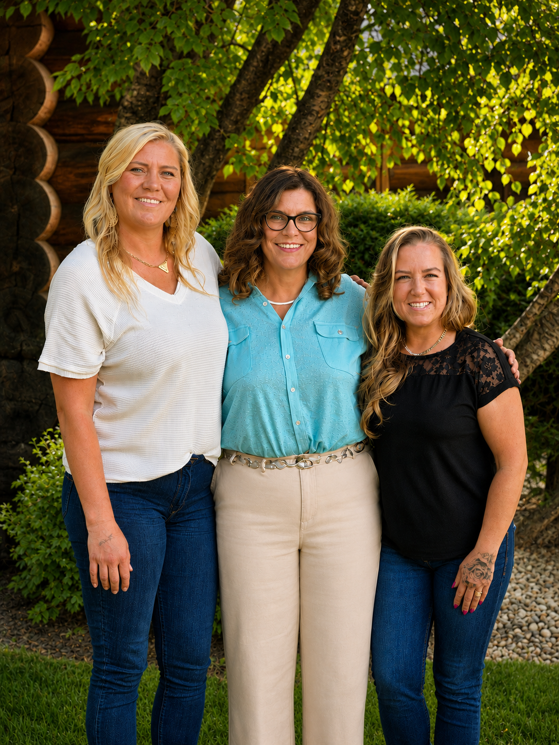 Tiffany Dear, Stephanie Barfuss, and Ginger Connelly standing together outdoors.