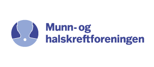 Logoen til Munn- og halskreftforeningen, med et logosymbol av utsnittet av et ansikt og nakke, der det er en hvit prikk på halsområdet.