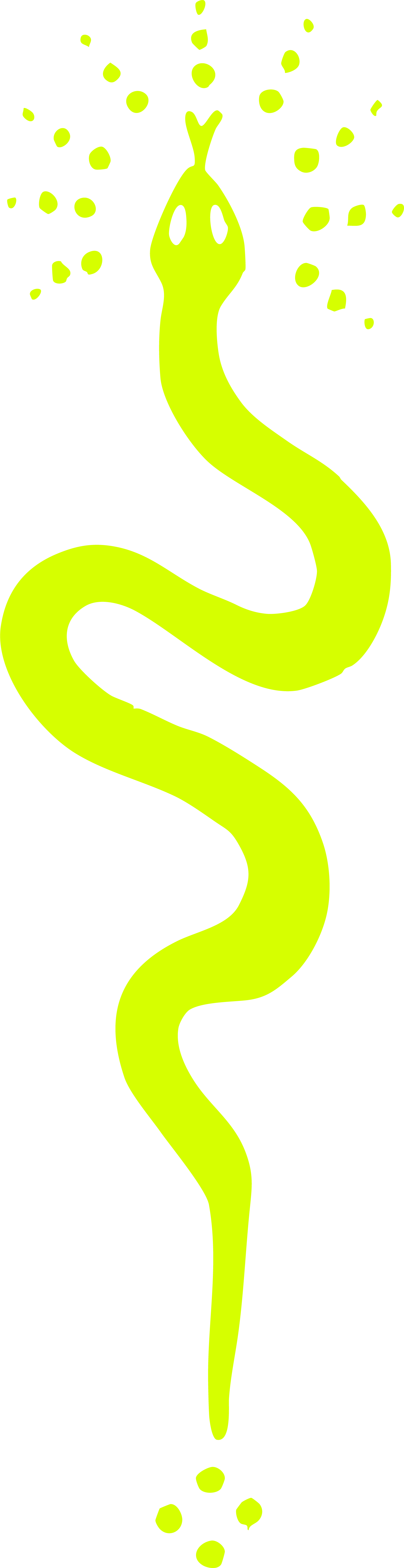 A stylized neon green snake with a ghostly face in the head, surrounded by small floating dots, on a black background.