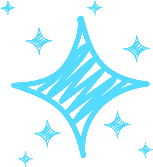 A stylized, shiny, light blue diamond-shaped graphic with smaller sparkles around it.