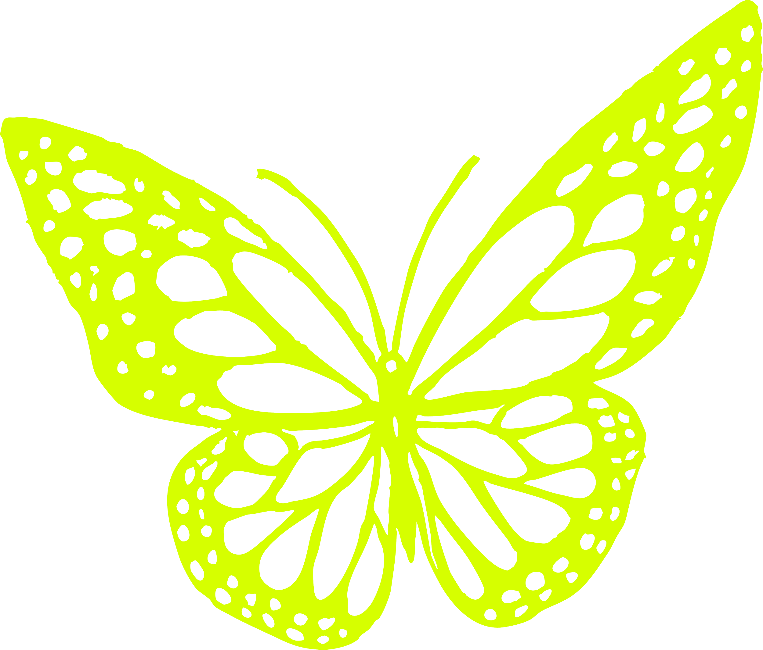 A digital illustration of yellow butterfly wings with black markings on a black background.