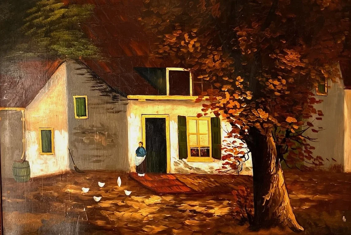 Vintage Oil Painting – Autumn Cottage Courtyard