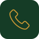 Icon of a yellow telephone receiver on a dark green background.