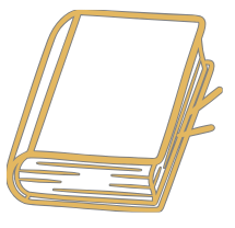 Outline drawing of a closed book with a few bookmarks sticking out